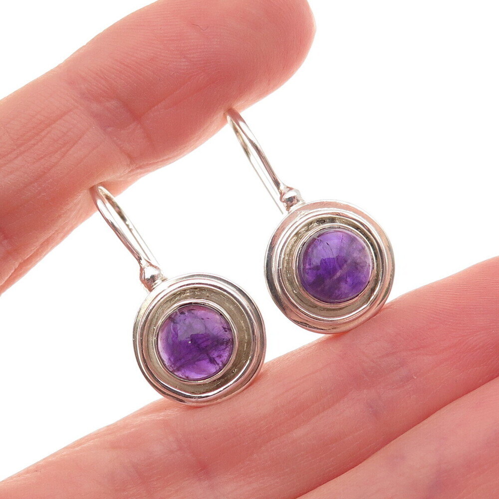 DOUG PAULUS 925 Sterling Silver Vintage Real Amethyst Modernist Earrings